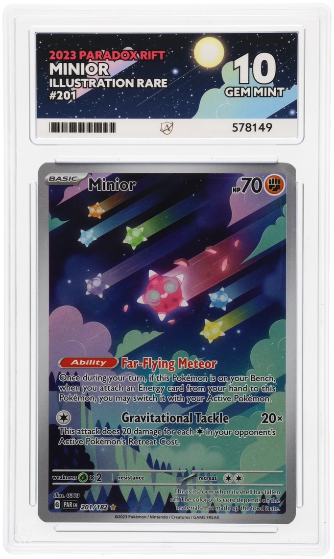 Minior 201/182 Illustration Rare, Paradox Rift, ACE 10 Gem Mint, certification 578149 – front