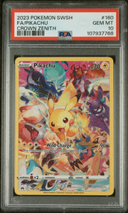 Pikachu 160/159 Crown Zenith PSA 10 front